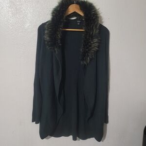 Alfani Elegant Black Cardigan with Faux Fur Trim